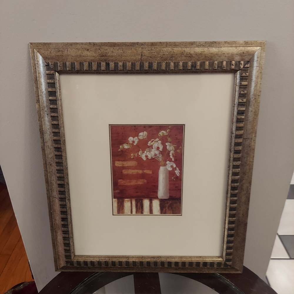 Vintage Elegant Floral Still Life 17" x 20" Framed & Matted Art Print